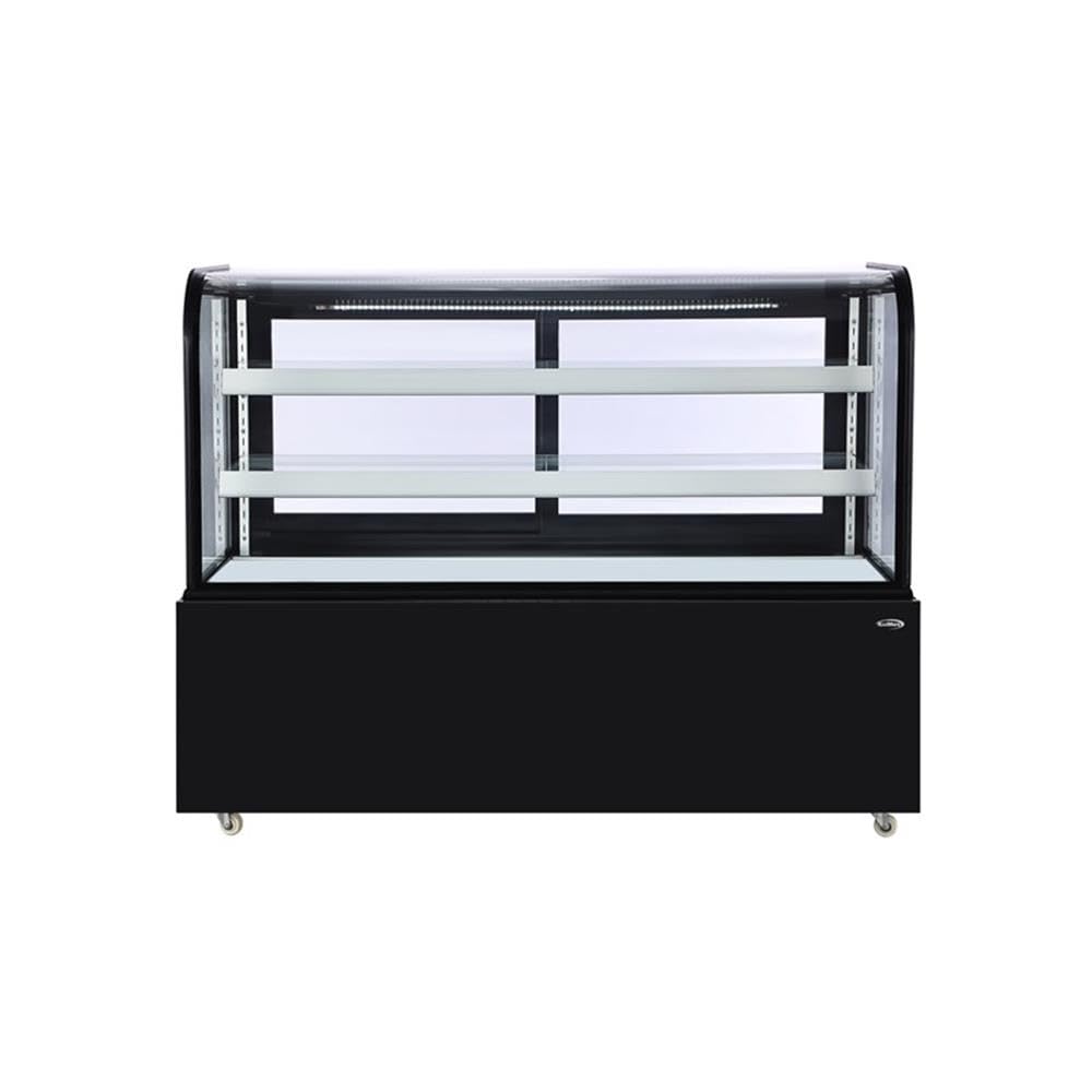 Pemberly Row 60" Refrigerated Bakery Display Case, Black Finish, 176 cu. ft. Capacity, Stainless Steel Frame, Curved Glass Design, Digital Temperature Control, Sliding Doors, Adjustable Shelves,