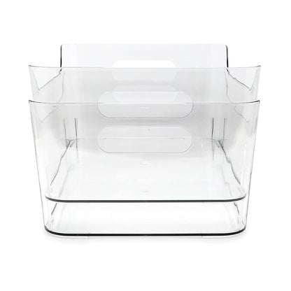Isaac Jacobs 2-Pack Large Clear Storage Bins (13.5” x 10” x 6”) w/Handles, Plastic Box Set, Home, Office, Fridge, Freezer, Kitchen, Pantry Organization Container, BPA-Free/Food Safe (Large, 2 Pack)