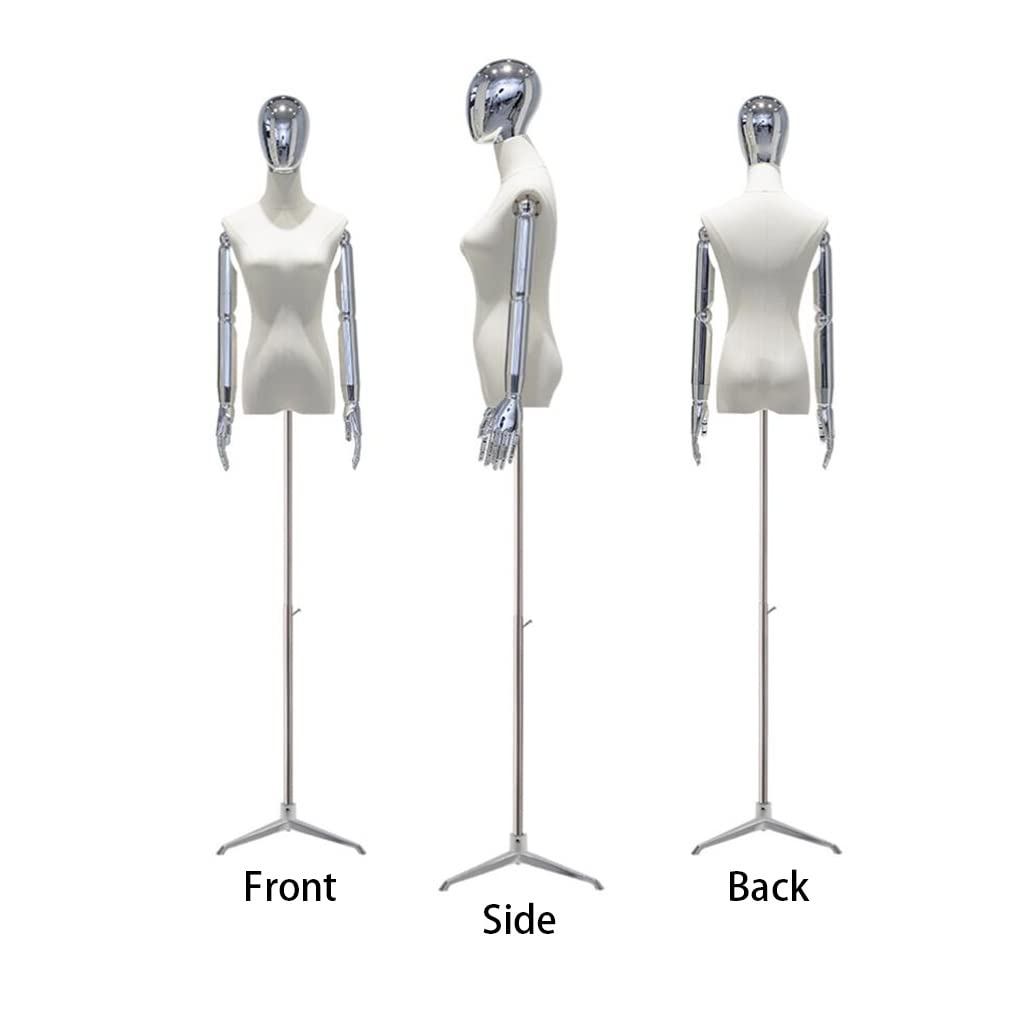 Adjustable Female Dress Form Mannequin with Tripod, Detachable Arms & Head – Elegant Clothing, Dress & Jewelry Display for Tailoring & Fashion Showcase, Premium Plated Finish