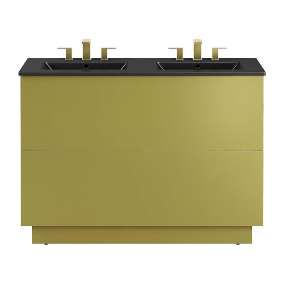 Modway Quantum Modern 48" Double Sink Bathroom Vanity in Black Gold with Ceramic Sink Basin and Storage Drawer