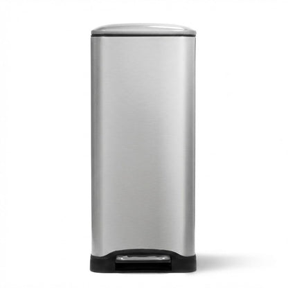 Home Zone Living 13 Gallon Slim Kitchen Trash Can with Dual Compartments for Trash and Recycling, Soft Close Lid, Step Pedal, Stainless Steel, Silver