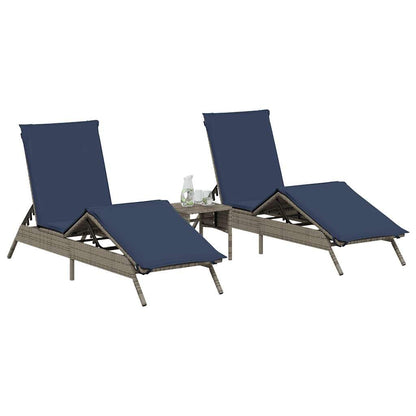 HPUYRFG Gray Poly Rattan Sun Lounger with Adjustable Backrest and Removable Cushions, Standard Size Foldable Outdoor Lounge Chair for Patio, Modern Gray Weather Resistant Sunbed