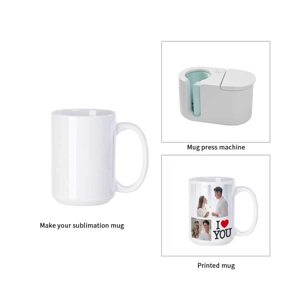 PYD Life 24 Pack Sublimation Mugs Blank 15 OZ Bulk with Box White Ceramic Photo Coffee Cups for Cricut Mug Press and Tumbler Heat Press Print