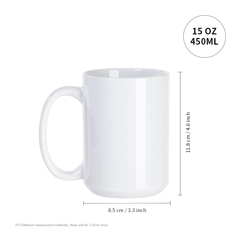 PYD Life 24 Pack Sublimation Mugs Blank 15 OZ Bulk with Box White Ceramic Photo Coffee Cups for Cricut Mug Press and Tumbler Heat Press Print