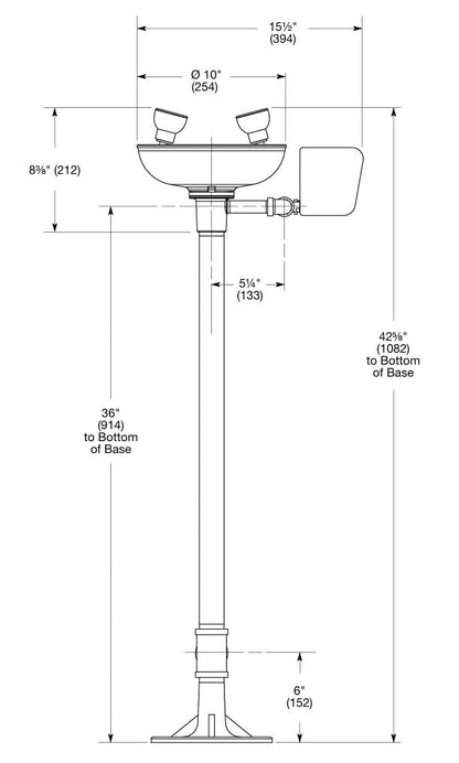 Bradley Pedestal Mount Emergency Eye/Face Wash Station, Galvanized Steel Pipe and Fittings, Plastic Bowl, Universal Identification Sign, ANSI Z358.1 Compliant, S19-212