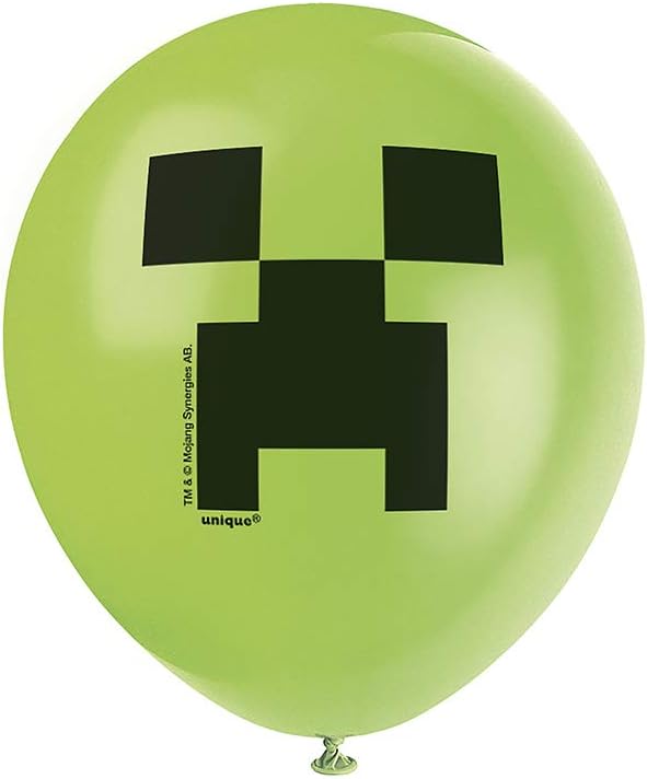 Multicolor Latex Minecraft Balloons (12") 8 Count - Vibrant & Durable Material for Gamers' Epic Party Celebrations