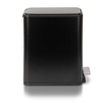 Glad Slim Bathroom Trash Can - Small Garbage Pail with Soft Close Lid & Step Foot Pedal | Narrow Black Metal Waste Basket with Removable Inner Bucket, 2.6 Gallon