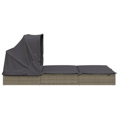 CongVVFV Grey PE Rattan Sunbed with Powder-Coated Steel Frame Double Foldable Adjustable Armrests Weather-Resistant Cushions Modern Outdoor Furniture for Patio Garden Balcony Lounging