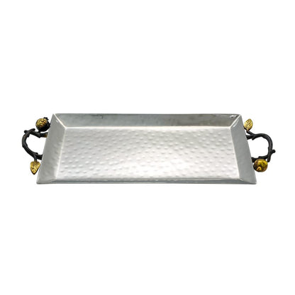 Yair Emanuel Decorative Serving Tray - Hammered Stainless Steel with Gold Accent Decoration (Small - 4.7" X 9.5")