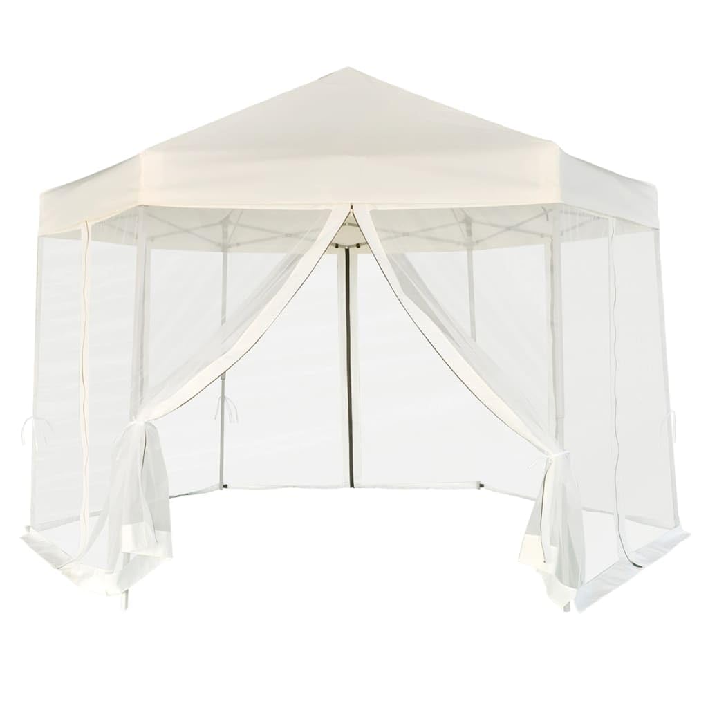 Hexagonal Gazebo Cream White, 11.8x11.8x9.2 ft Outdoor Canopy Tent with Mesh Sidewalls, Portable Pop Up Patio Shelter for Parties, Weddings, Backyard Events Outdoor Structures