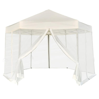Hexagonal Gazebo Cream White, 11.8x11.8x9.2 ft Outdoor Canopy Tent with Mesh Sidewalls, Portable Pop Up Patio Shelter for Parties, Weddings, Backyard Events Outdoor Structures