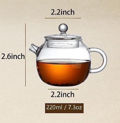 123Arts Mini Tea Pot, Clear Glass Teapot, Small Teapot for One Person Use, 220ml/7.3oz