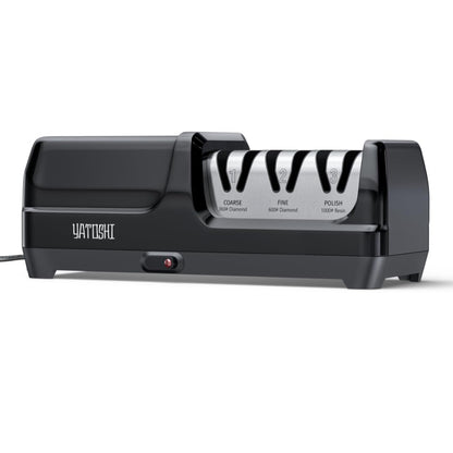 Yatoshi Electric Sharpener, 50-Watt, Diamond Abrasives and Precision Angle Guides, 20-Degree Straight-Edge and Serrated Knives, 3 Stage