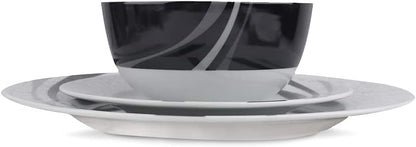 18-Piece Set, 6, Amazon Basics Complete Kitchen Dinnerware Microwave and Dishwasher Safe, Plates, Dishes, Bowls, Swirl