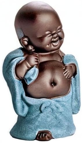 Kingzhuo 4'' Cute Tiny Buddha Statue Monk Figurine, Classic Ceramic Arts & Crafts Gift, Baby Crafts Ornaments (6 x 10