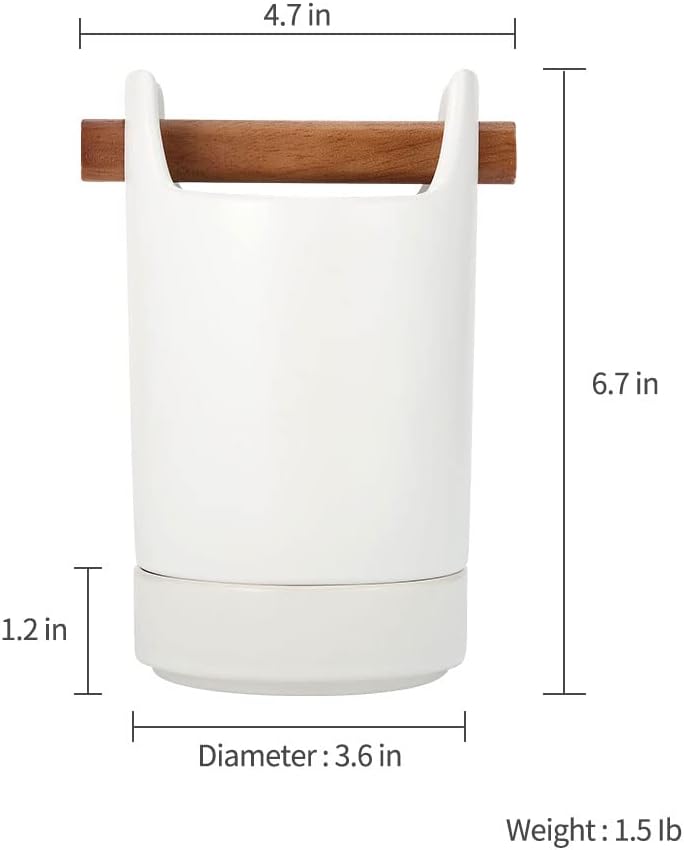 Kitchen Utensil Holder for Flatware, Silverware, Cutlery, Wood and Ceramic Countertop Caddy