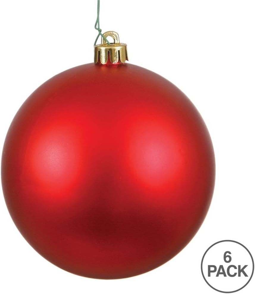 Vickerman 4" Red Matte Ball Christmas Ornament, Shatterproof UV Resistant Plastic, Set of 6 for Tree Decor