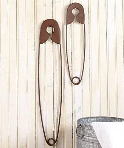 Collections-Etc Large Hanging Metal Safety Pins - Set of 2 for Laundry Room Wall Decoration
