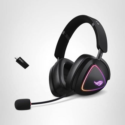 ASUS ROG Delta II Wireless Gaming Headset with Detachable Mic – Tri-Mode (BT, 2.4GHz, 3.5mm), 50mm Titanium-Plated Drivers, 110Hr Battery, Lightweight, for PC, PS5, PS4, Xbox, Switch, Mobile - Black