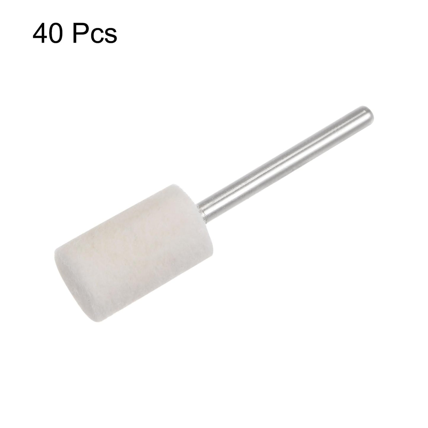HARFINGTON 40pcs Wool Felt Mounted Mandrel Points 10mm Head 1/8 Inch Shank Cylinder Polishing Bits Burrs Felt Polishing Buffing Wheel for Rotary Tool