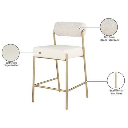 Meridian Furniture 587Cream-C Carly Collection Modern | Contemporary Vegan Leather/Boucle Fabric Upholstered Counter Stool, 19" W x 22.5" D x 37" H, Cream