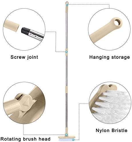 LandHope Long Handled Scrub Brush, Rotatable Brush Head for Bathroom, Kitchen, and Tile Cleaning (Beige)