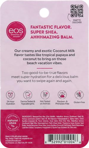 eos 100% Natural & Organic Lip Balm- Strawberry Sorbet, All-Day Moisture, Dermatologist Recommended for Sensitive Skin, Lip Care Products, 0.25 oz