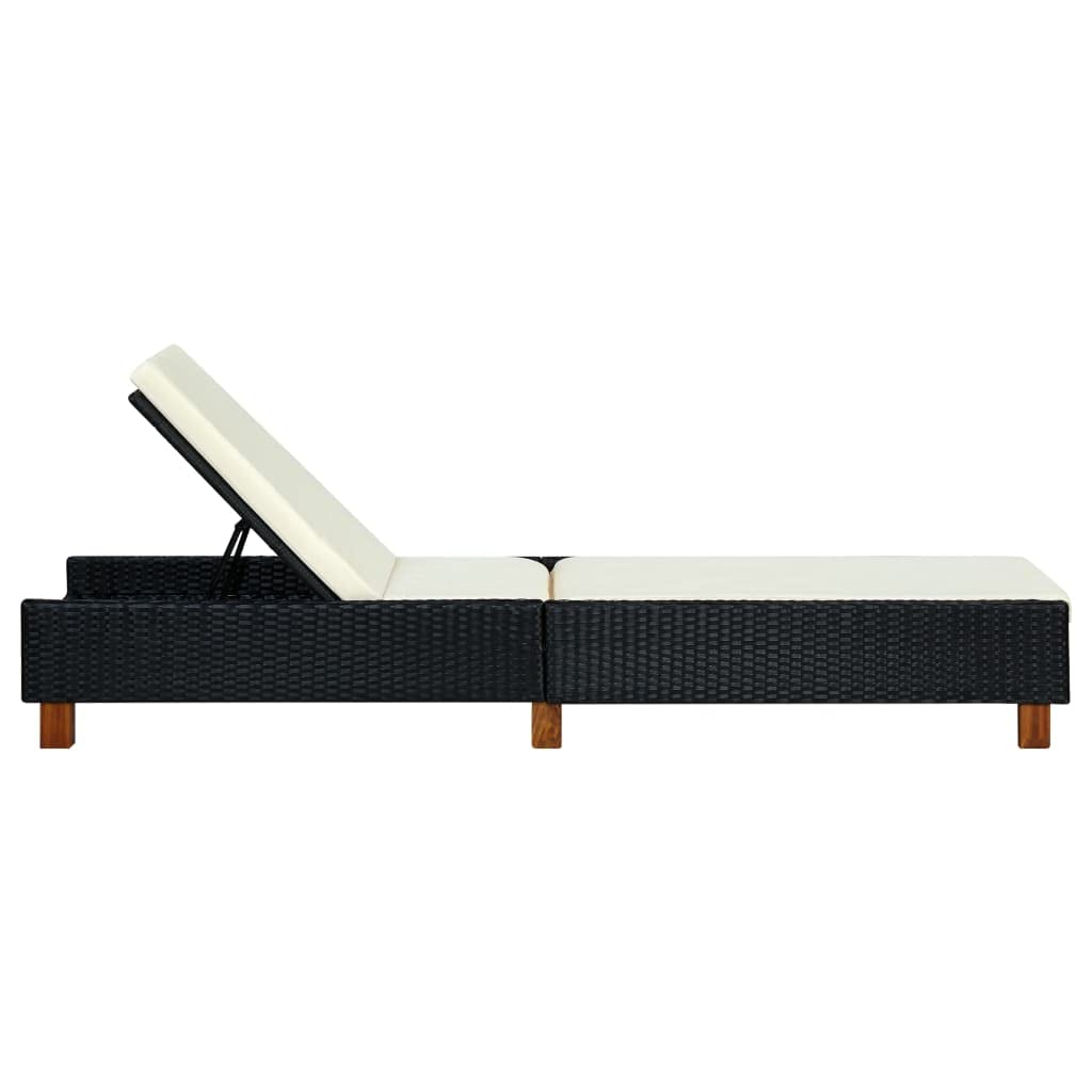 CKioict Adjustable Chaise Lounge Chair,Outdoor Recliner,Tanning Chairs,All Weather for Patio, Beach, Yard, Pool, Sunbed with Cushion Poly Rattan Black