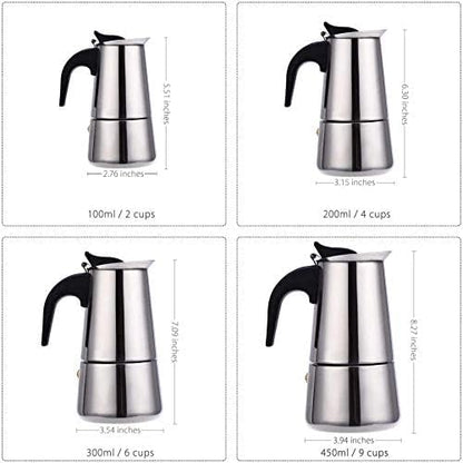 kkhouse Stainless Steel Coffee Pot - Mocha Espresso Latte Percolator Stove Coffee Maker, 100ml Cafetiere Tool