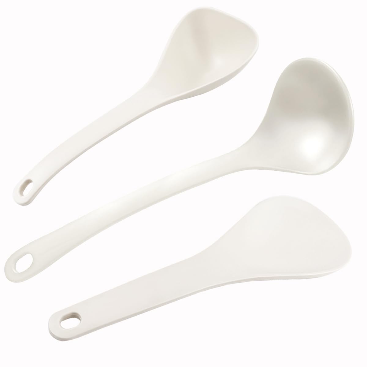 DOERDO 3Pcs Rice Paddle Spoon Soup Spoon Non Stick Rice Scooper Rice Spatula Cooking spoon for Rice Soup Potato, White