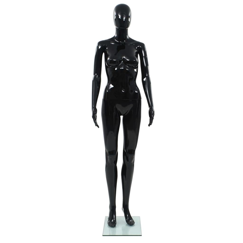 Full Body Female Mannequin, Glossy Black Retail Display Form for Clothing, Wigs, and Shoes, Adjustable Poseable Parts with Sturdy Glass Base, 68.9 Inch