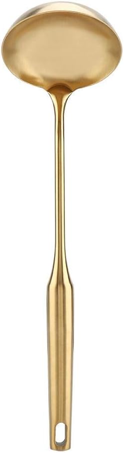 Stainless Steel Soup Ladle Spoon - Big Kitchen Spatula Turner Cooking Tool with Comfortable Grip (Gold)