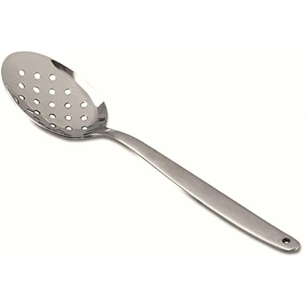 BNAZIND 8 Inch Kunz Spoon Perforated - Small | 18/10 Stainless Steel Silver Chef Spoon for Draining, Plating & Serving & Professional Kitchen Use, Dishwasher Safe