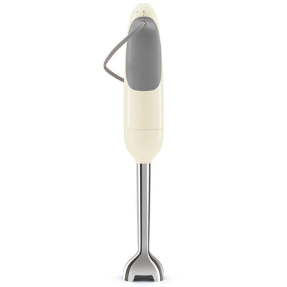 SMEG Handheld Immersion Blender with Beaker, Chopping Bowl w/Lid, Wire Whisk, 5 Speed Controls, made with Stainless Steel Blades and Ergonomic Design (Cream)