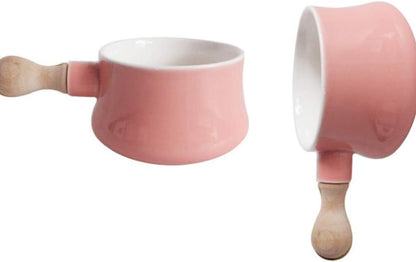 Cabilock Enamel Mini Saucepan with Wooden Handle | Non-Stick Ceramic Butter Warmer Frying Pan 380ML