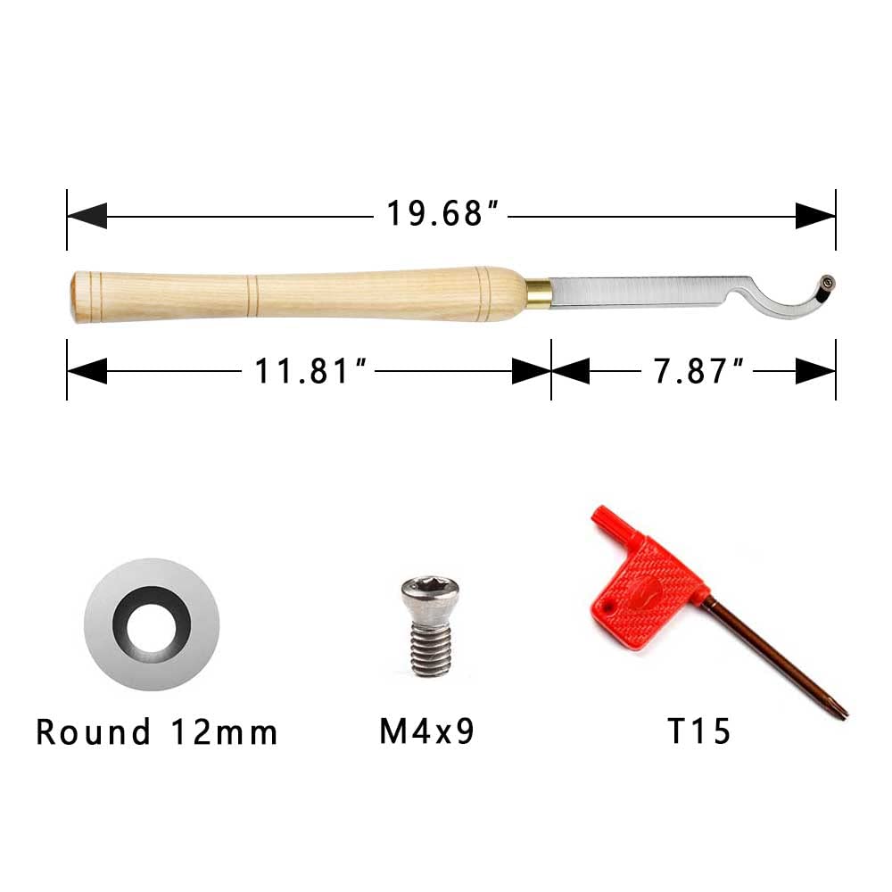 Swan Neck Hollowing Tool Carbide Tipped Wood Turning Tools Bended Lathe Chisel Tool Bar with 12mm Round Carbide Insert for Wood Hobbyist or DIY or Carpenter