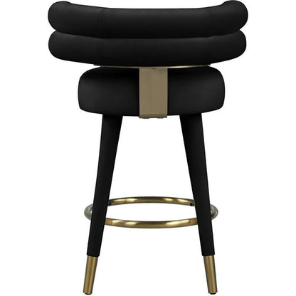 Meridian Furniture 798Black-C Fitzroy Collection Modern | Contemporary Velvet Upholstered Counter Stool with Deep Channel Tufted Back and Gold Metal Capped Legs, Black, 25" W x 21" D x 35" H, Set of 2