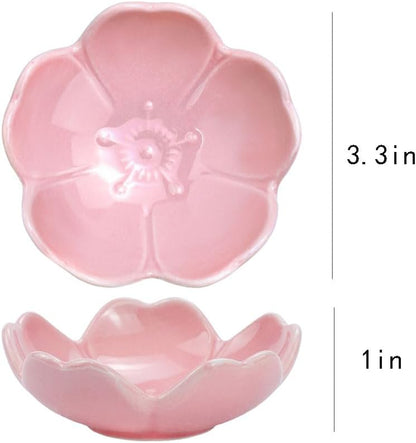 FUYU 4pcs Sakura Shaped Ceramics Seasoning Dishes, Spice Dishes, Salad Soy Sushi Wasabi Dipping Bowls