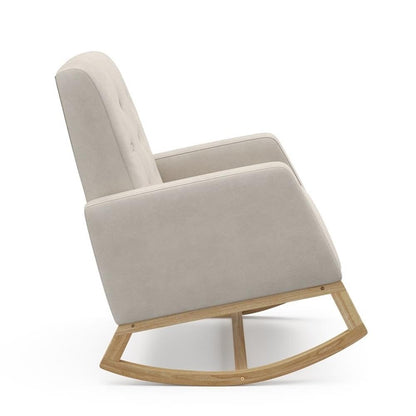 Storkcraft Northern Lights Premium Upholstered Nursery Rocking Chair (Ivory with Natural) – Stylish & Supportive Nursery Chair with Natural Wood Rocker Base, Premium Button Tufting for Classic Style