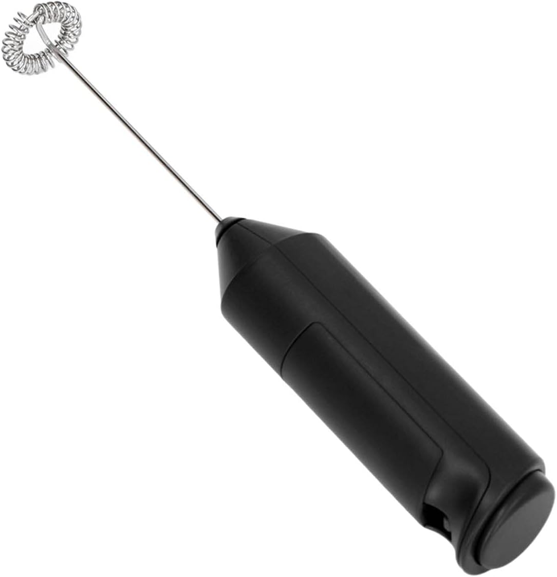 Mini Handheld Drink Mixer - Portable Stainless Steel Electric Milk Frother with Metal Base (Black and Bracket)