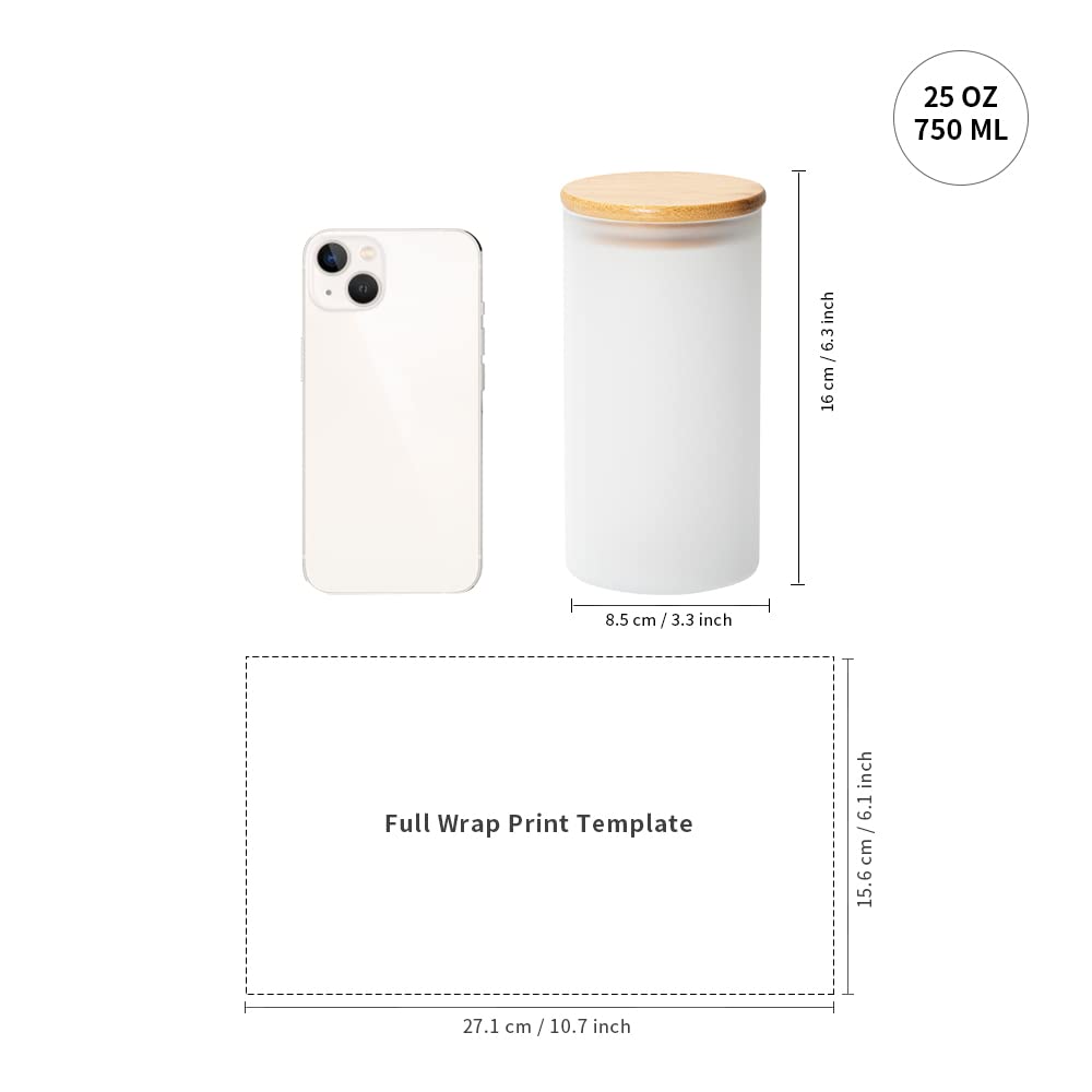 PYD Life Sublimation Storage Jars Glass Blanks Tumbler Food Canisters Frosted 25 OZ with Bamboo Lids Kitchen Containers Sets for Candy,Coffee Tea Sugar,Nuts,for Cricut Mug Tumbler Press 4 Pack