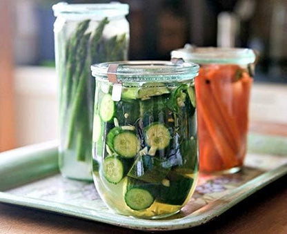 Weck Tulip Jar, 1 Liter Sour Dough Starter Jar with Glass Lid, Rubber Seal, and Steel Clips