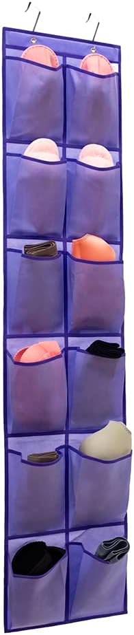 Hanging Storage Organizer Over the Door Shoes with 12 Large Fabric Pockets for Closet Shoe Holder (PURPLE)