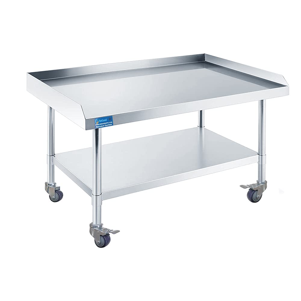 Stainless Steel Rolling Equipment Grill Table Stand | 24" x 36" Work Table with Undershelf & 4 Casters (2 with Brakes) | Heavy-Duty Mobile Prep Table for Commercial Use