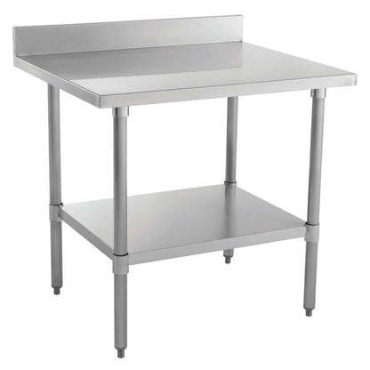 Kratos Stainless Steel Kitchen Prep Table 36"x30" with Backsplash and Undershelf, NSF Worktable for Restaurants - 18ga/304SS