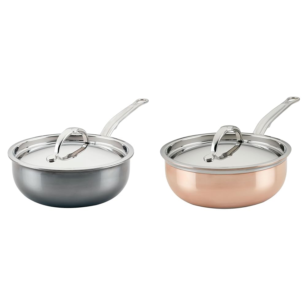 Hestan NanoBond Titanium Stainless Steel 2-Quart and CopperBond Copper 2-Quart Saucier Pans with Lids