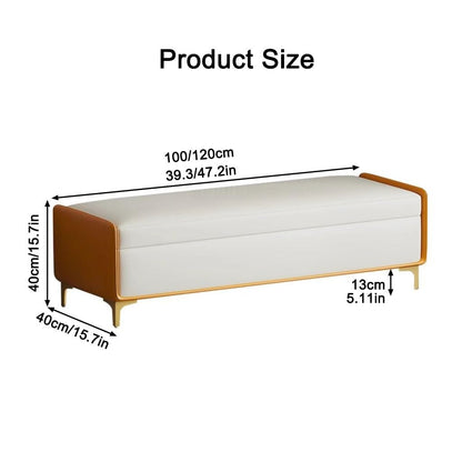 LMMIAMZ Luxury Leather Ottoman Bench Stylish Storage Footrest with Gold Legs Versatile Shoe Cabinet & Hidden Compartment Chic Yellow & Grey Design 100cm
