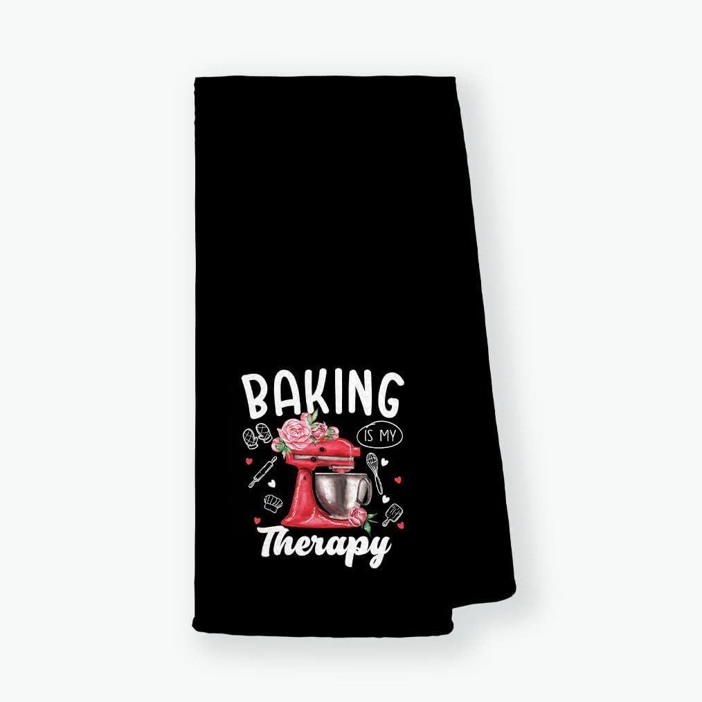 Baking is My Therapy Kitchen Towels 24"x16", Floral Mixer Dishcloths, Gifts for Baking Lovers, Girls, Women