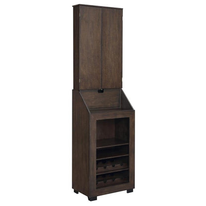 BOWERY HILL Dartboard Cabinet, 24" W x 15" D x 45" H, Walnut Finish, Includes Dartboard, Scoreboards, Darts, Wine Rack, Drop Down Storage Shelf, Traditional Style for Game Room Entertainment
