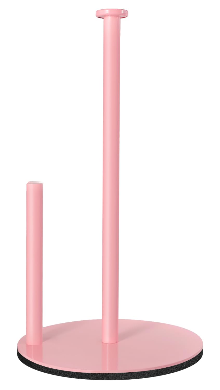 Paper Towel Holder Pink, Paper Towel Holder Countertop with Anti Slip Weighted Base, Stainless Steel Freestanding Paper Towel Holders for Kitchen